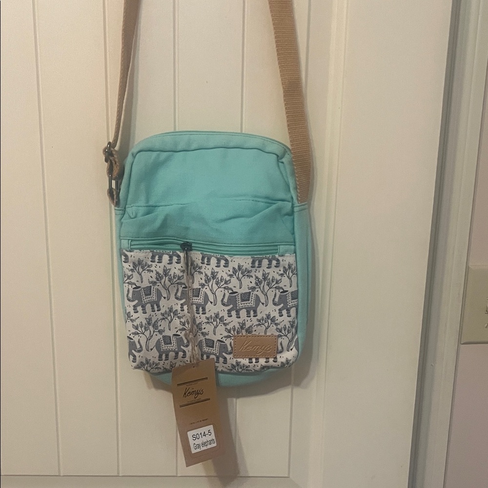 Targus Teal and Beige Elephant Crossbody Bag